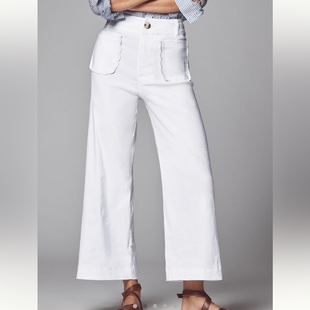 Anthropologie Maeve The Colette Scallop-Pocket Crop Wide-Leg Pants White Size 33